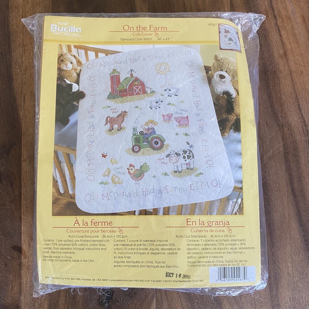 Bucilla On The Farm Crib Cover Stamped Cross Stitch Kit 34"X43" #45567 New